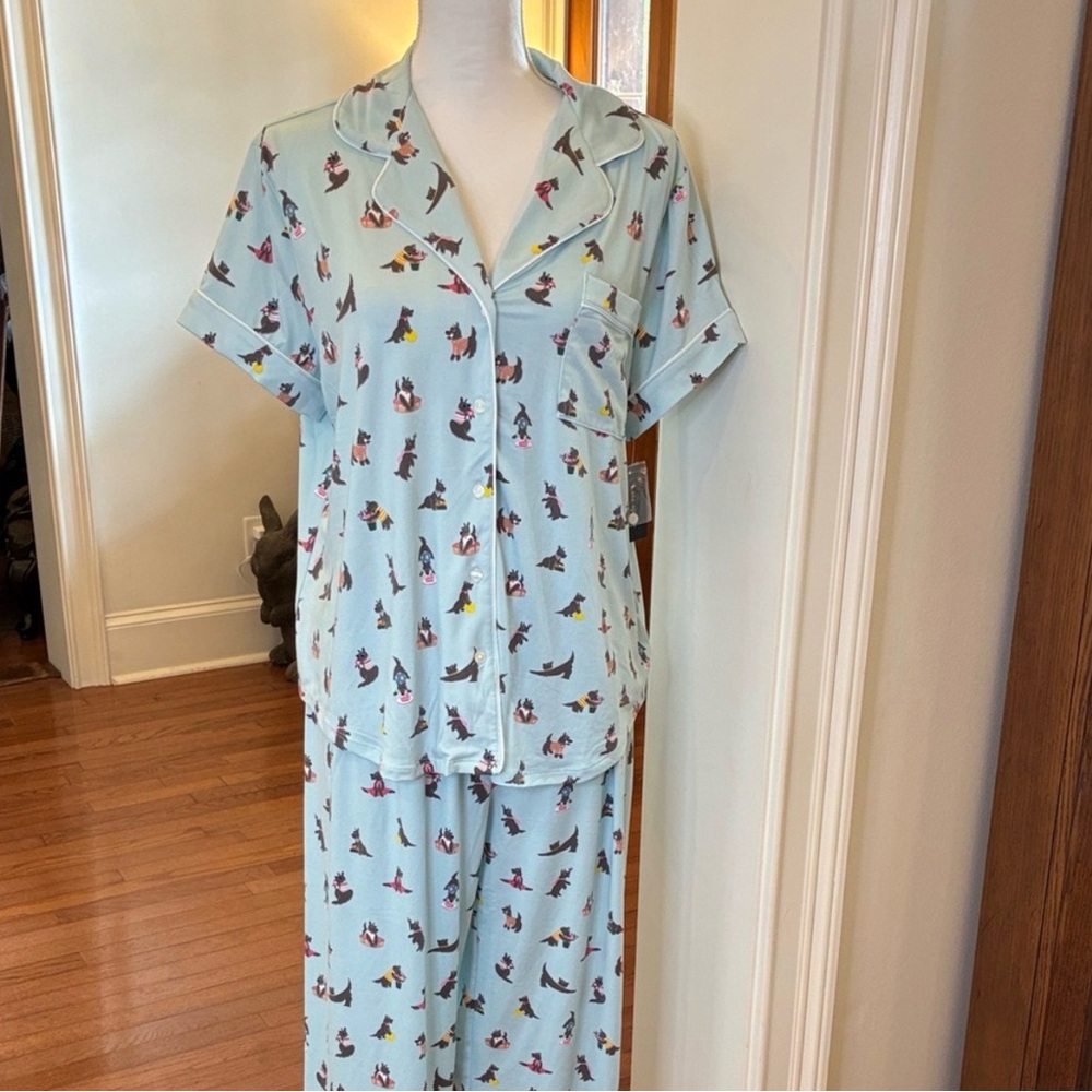 kate spade Light Blue Pajama Set with Cropped Pants and Dog 🐶 print